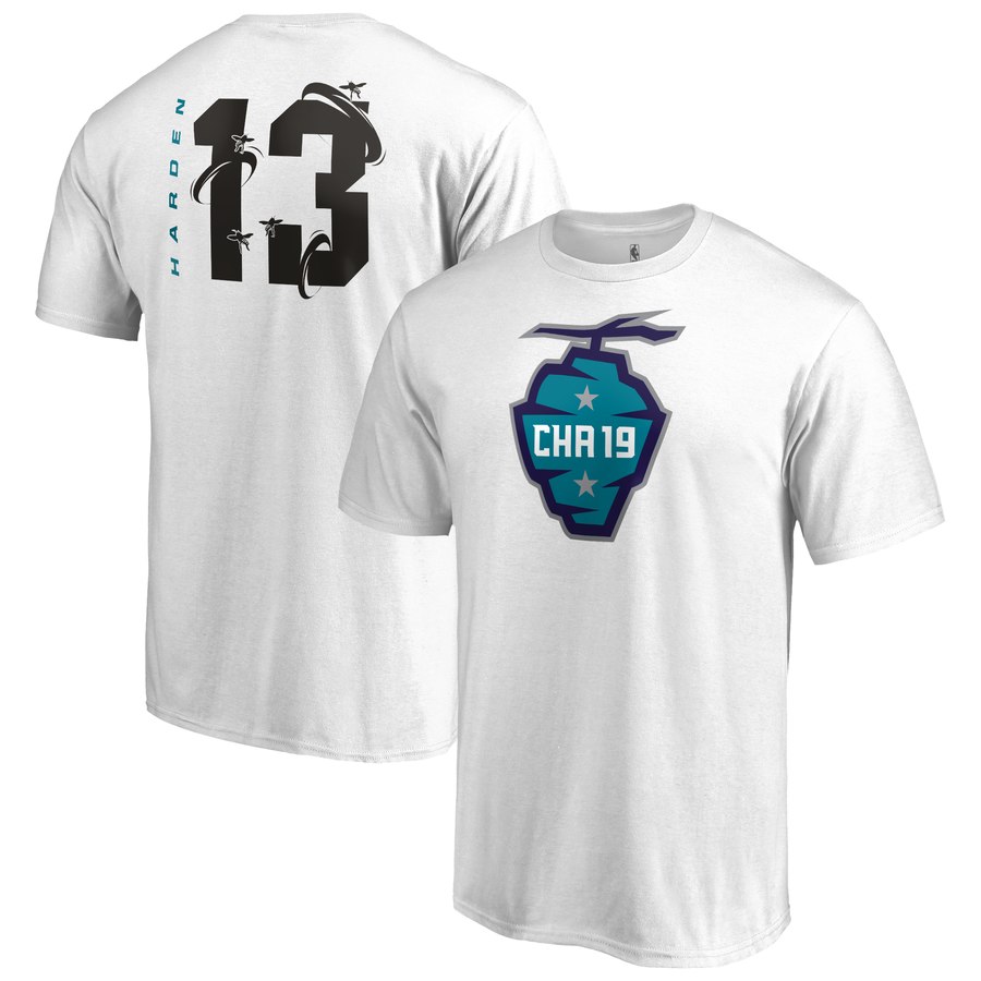 Houston Rockets 13 James Harden 2019 NBA All-Star Game The Buzz Side Sweep Name & Number T-Shirt White