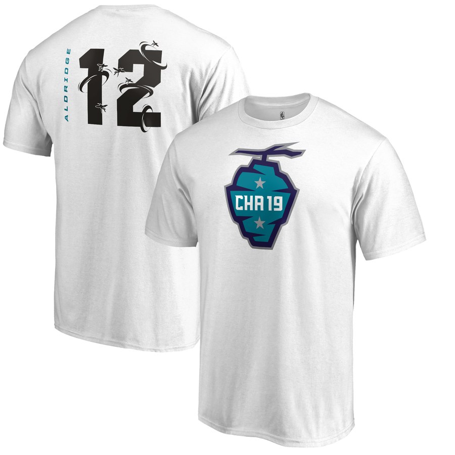 San Antonio Spurs 12 LaMarcus Aldridge 2019 NBA All-Star Game The Buzz Side Sweep Name & Number T-Shirt White