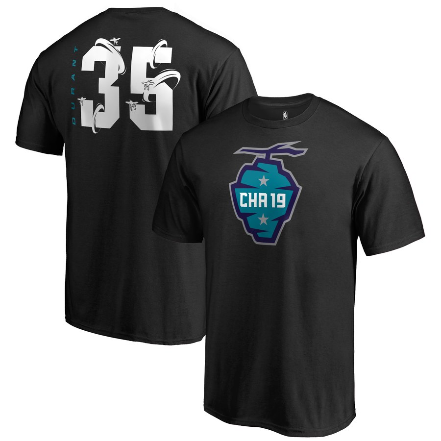 Golden State Warriors 35 Kevin Durant 2019 NBA All-Star Game The Buzz Side Sweep Name & Number T-Shirt Black