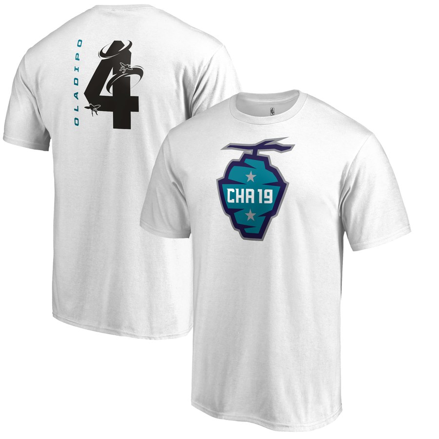 Indiana Pacers 4 Victor Oladipo 2019 NBA All-Star Game The Buzz Side Sweep Name & Number T-Shirt White