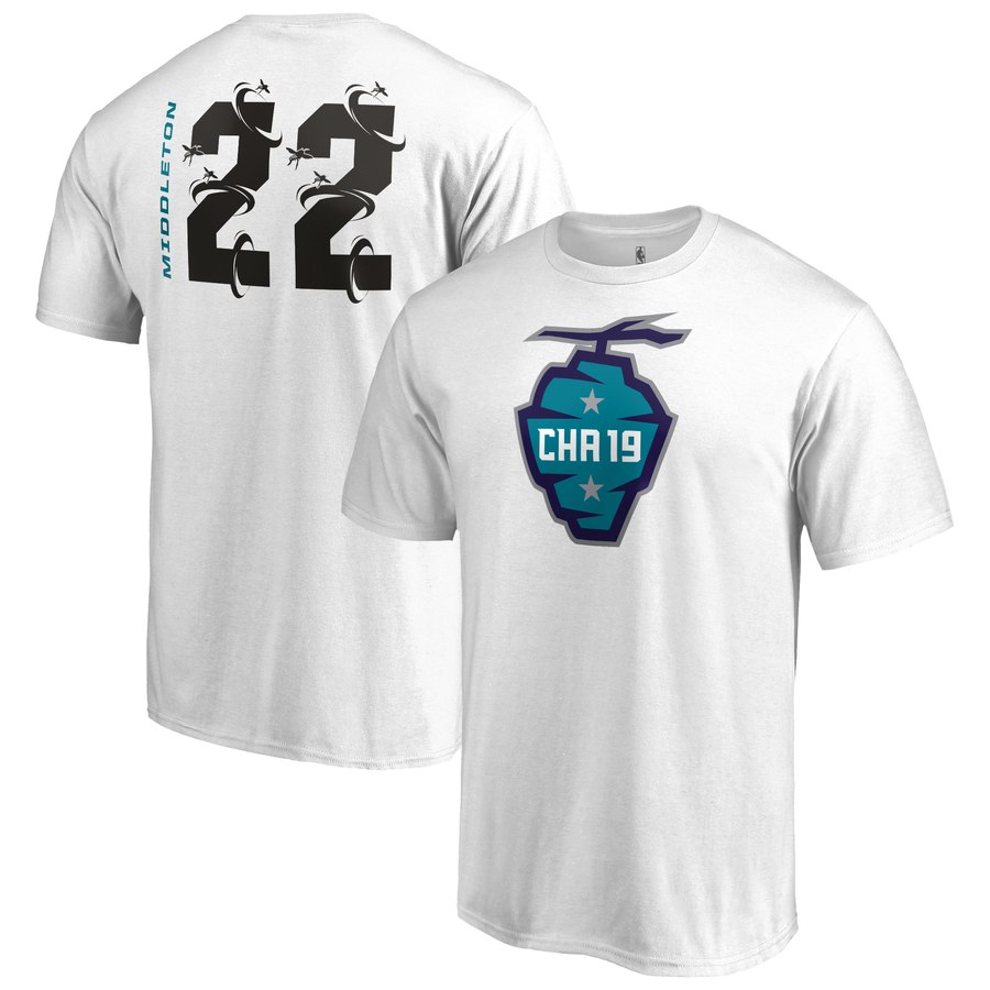 Milwaukee Bucks 22 Khris Middleton 2019 NBA All-Star Game The Buzz Side Sweep Name & Number T-Shirt White