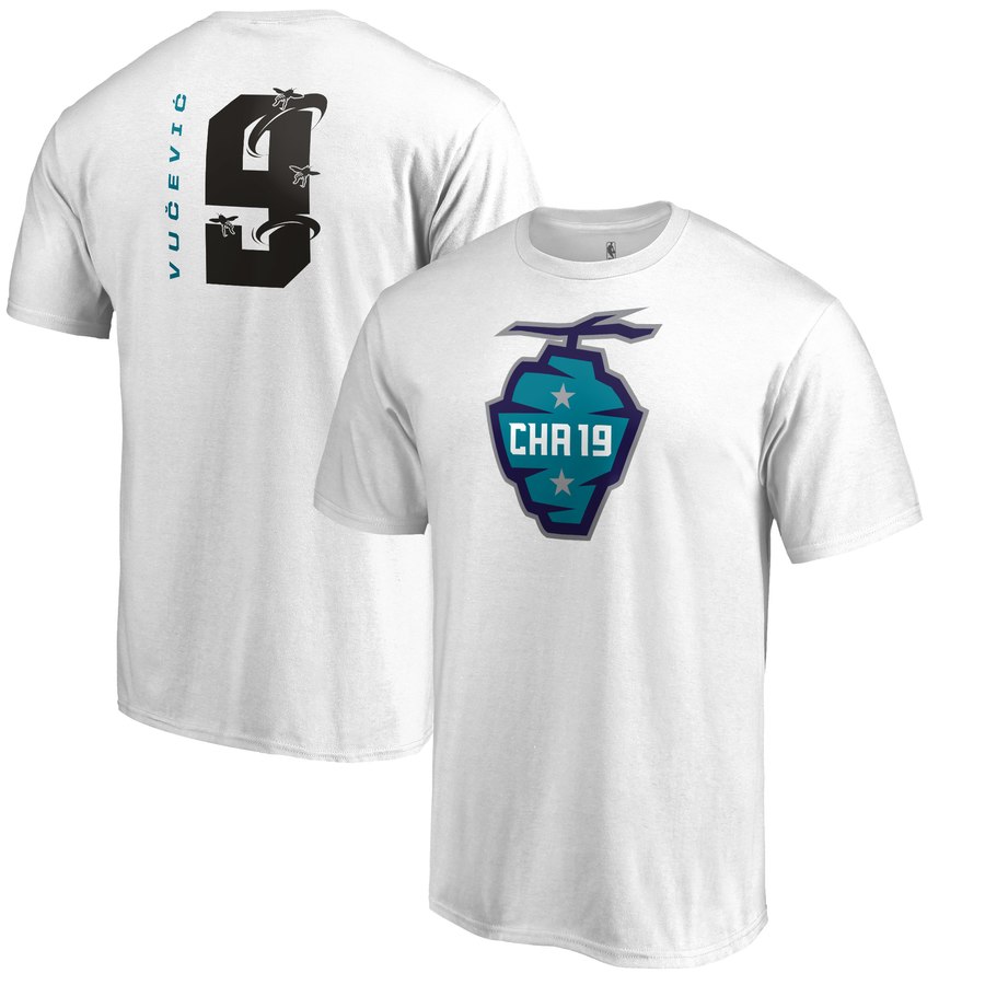 Orlando Magic 9 Nikola Vucevic 2019 NBA All-Star Game The Buzz Side Sweep Name & Number T-Shirt White