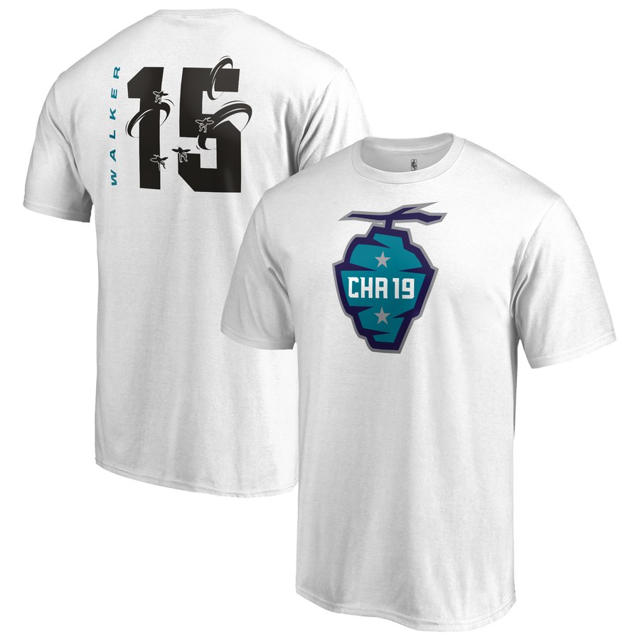 Charlotte Hornets 15 Kemba Walker 2019 NBA All-Star Game The Buzz Side Sweep Name & Number T-Shirt White