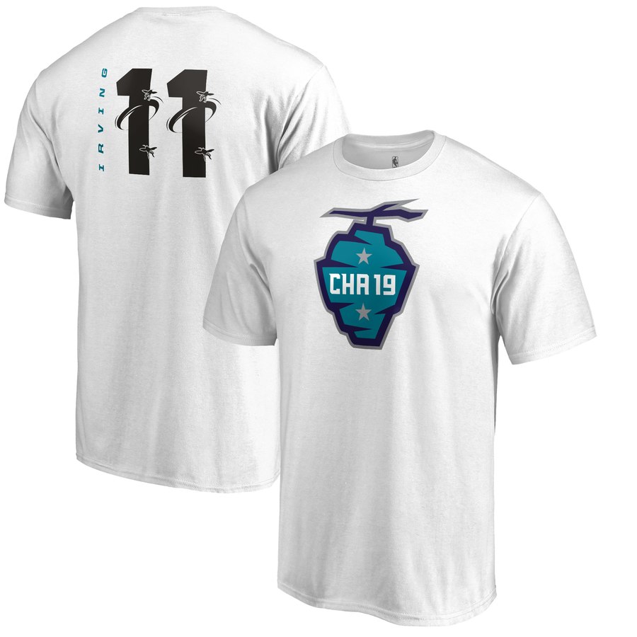 Boston Celtics 11 Kyrie Irving 2019 NBA All-Star Game The Buzz Side Sweep Name & Number T-Shirt White