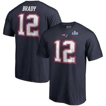 New England Patriots 12 Tom Brady NFL Pro Line Super Bowl LIII Bound Eligible Receiver Name & Number T-Shirt Navy