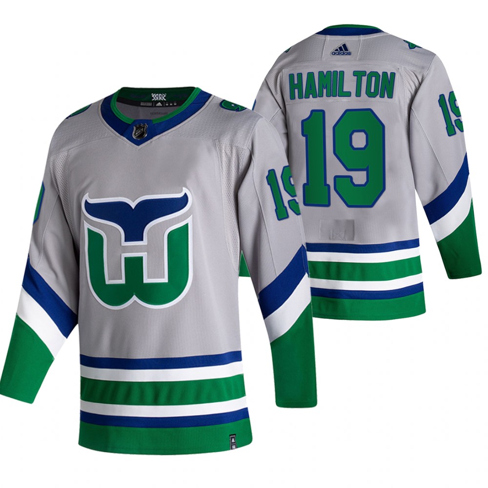 Hartford Whalers #19 Dougie Hamilton Grey Men's Adidas 2020-21 Reverse Retro Alternate NHL Jersey