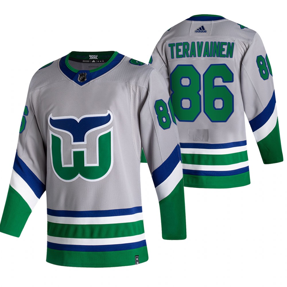 Hartford Whalers #86 Teuvo Teravainen Grey Men's Adidas 2020-21 Reverse Retro Alternate NHL Jersey