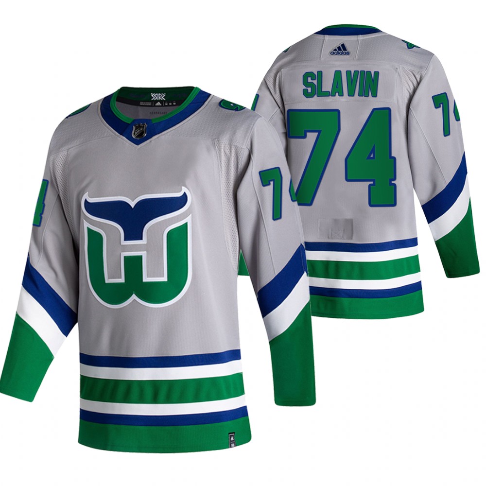 Hartford Whalers #74 Jaccob Slavin Grey Men's Adidas 2020-21 Reverse Retro Alternate NHL Jersey