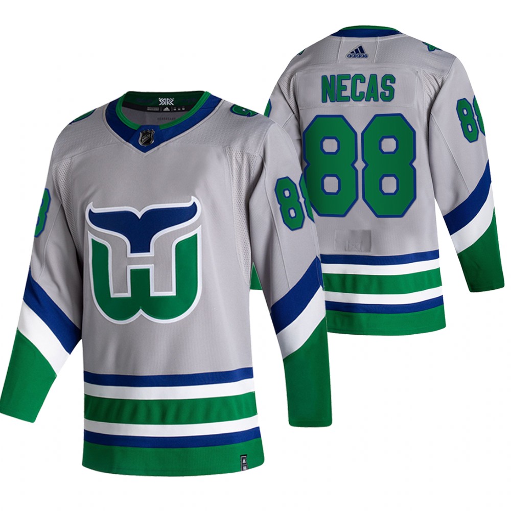 Hartford Whalers #88 Martin Necas Grey Men's Adidas 2020-21 Reverse Retro Alternate NHL Jersey