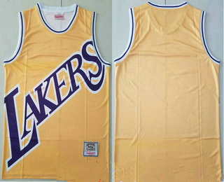 Men's Los Angeles Lakers Yellow Big Face Hardwood Classics Soul Swingman Throwback Jersey