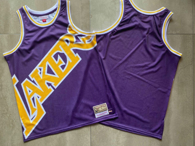 Men's Los Angeles Lakers Purple Big Face Hardwood Classics Soul Swingman Throwback Jersey