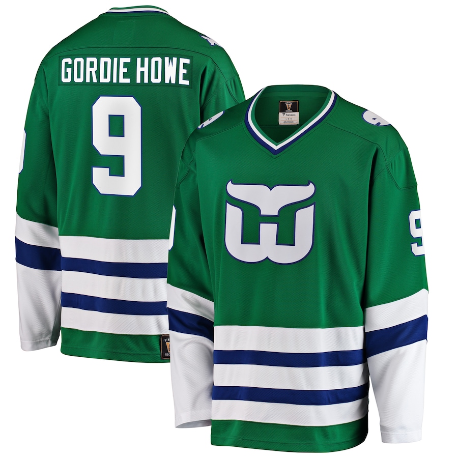 Men's Hartford Whalers #9 Gordie Howe Green Premier Breakaway Retired Player Jersey