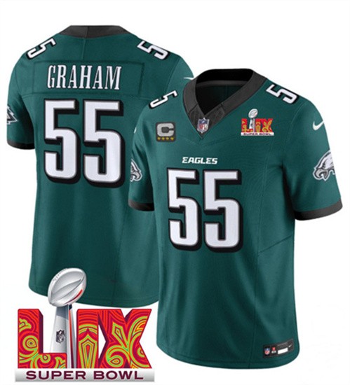 Men's Philadelphia Eagles #55 Brandon Graham Green 2025 Super Bowl LIX Patch F.U.S.E. Vapor Untouchable Limited Football Stitched Jersey