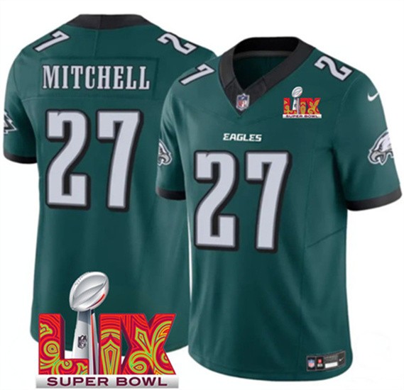 Men's Philadelphia Eagles #27 Quinyon Mitchell Green 2025 Super Bowl LIX Patch F.U.S.E. Vapor Untouchable Limited Football Stitched Jersey
