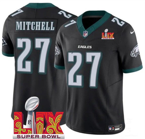 Men's Philadelphia Eagles #27 Quinyon Mitchell Black 2025 Super Bowl LIX Patch F.U.S.E. Vapor Untouchable Limited Football Stitched Jersey