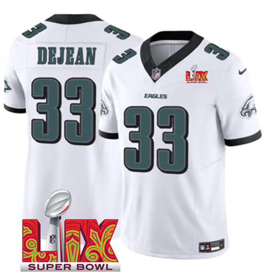 Men's Philadelphia Eagles #33 Cooper DeJean White 2025 Super Bowl LIX Patch F.U.S.E. Vapor Untouchable Limited Football Stitched Jersey