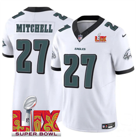 Men's Philadelphia Eagles #27 Quinyon Mitchell White 2025 Super Bowl LIX Patch F.U.S.E. Vapor Untouchable Limited Football Stitched Jersey