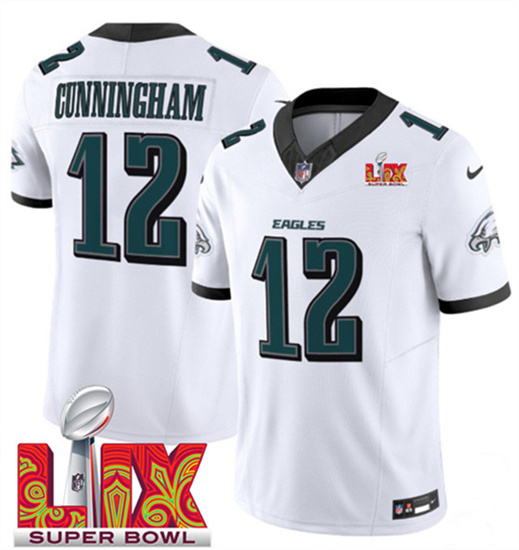 Men's Philadelphia Eagles #12 Randall Cunningham White 2025 Super Bowl LIX Patch F.U.S.E. Vapor Untouchable Limited Football Stitched Jersey