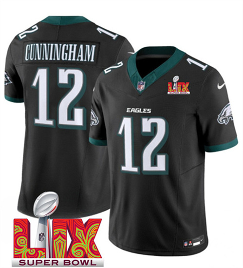 Men's Philadelphia Eagles #12 Randall Cunningham Black 2025 Super Bowl LIX Patch F.U.S.E. Vapor Untouchable Limited Football Stitched Jersey