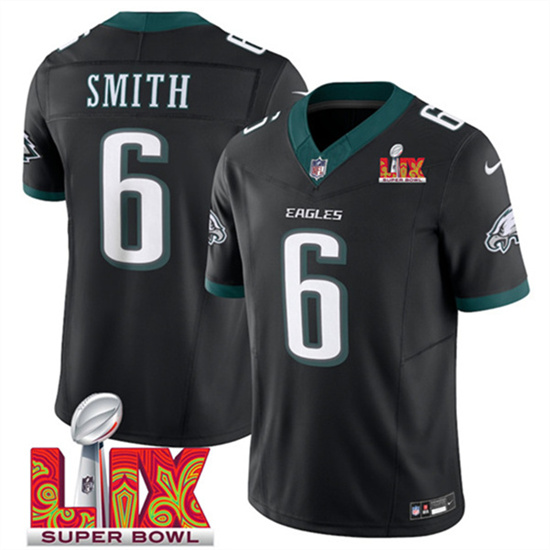 Men's Philadelphia Eagles #6 DeVonta Smith Black 2025 Super Bowl LIX Patch F.U.S.E. Vapor Untouchable Limited Football Stitched Jersey