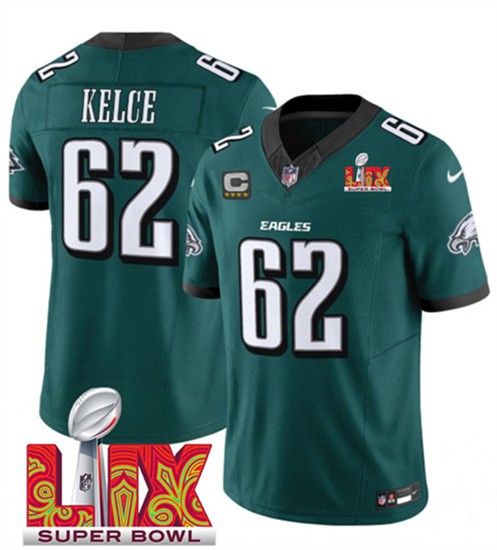 Men's Philadelphia Eagles #62 Jason Kelce Green 2025 Super Bowl LIX Patch F.U.S.E. Vapor Untouchable Limited Football Stitched Jersey