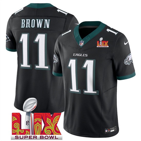 Men's Philadelphia Eagles #11 A.J. Brown Black 2025 Super Bowl LIX Patch F.U.S.E. Vapor Untouchable Limited Football Stitched Jersey