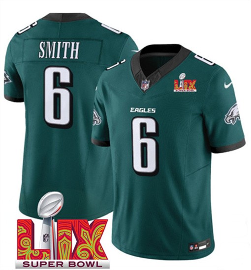 Men's Philadelphia Eagles #6 DeVonta Smith Green 2025 Super Bowl LIX Patch F.U.S.E. Vapor Untouchable Limited Football Stitched Jersey
