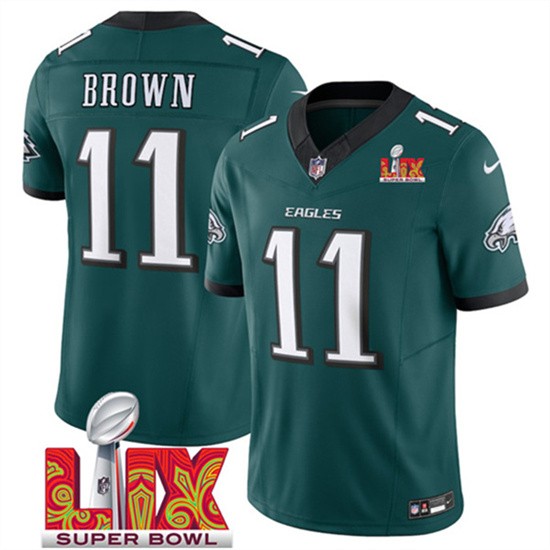 Men's Philadelphia Eagles #11 A.J. Brown Green 2025 Super Bowl LIX Patch F.U.S.E. Vapor Untouchable Limited Football Stitched Jersey