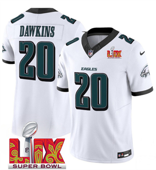 Men's Philadelphia Eagles #20 Brian Dawkins White 2025 Super Bowl LIX Patch F.U.S.E. Vapor Untouchable Limited Football Stitched Jersey