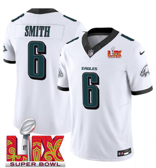 Men's Philadelphia Eagles #6 DeVonta Smith White 2025 Super Bowl LIX Patch F.U.S.E. Vapor Untouchable Limited Football Stitched Jersey