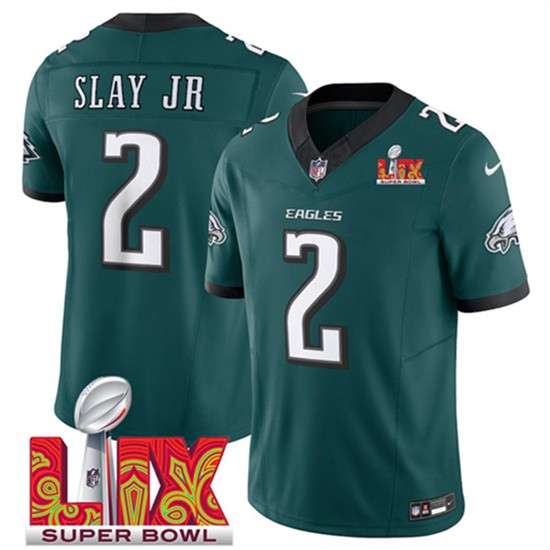 Men's Philadelphia Eagles #2 Darius Slay JR Green 2025 Super Bowl LIX Patch F.U.S.E. Vapor Untouchable Limited Football Stitched Jersey