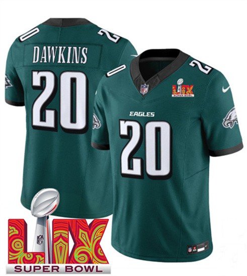 Men's Philadelphia Eagles #20 Brian Dawkins Green 2025 Super Bowl LIX Patch F.U.S.E. Vapor Untouchable Limited Football Stitched Jersey