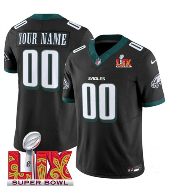 Custom Active Player Philadelphia Eagles Black 2025 Super Bowl LIX Patch F.U.S.E. Vapor Untouchable Limited Football Stitched Jersey