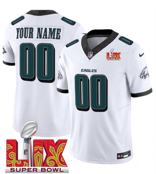 Custom Active Player Philadelphia Eagles White 2025 Super Bowl LIX Patch F.U.S.E. Vapor Untouchable Limited Football Stitched Jersey