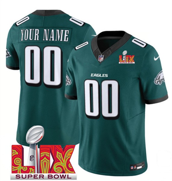 Custom Active Player Philadelphia Eagles Green 2025 Super Bowl LIX Patch F.U.S.E. Vapor Untouchable Limited Football Stitched Jersey