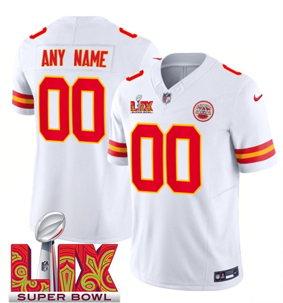 Custom Active Player Kansas City Chiefs White F.U.S.E. 2025 Super Bowl LIX Patch Vapor Untouchable Limited Football Stitched Jersey