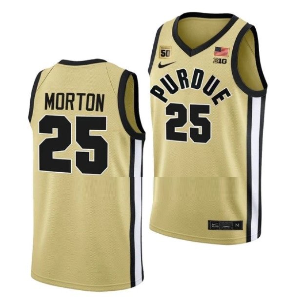 Men's #25 Ethan Morton Jersey Purdue Boilermakers College Basketball Jerseys Gold