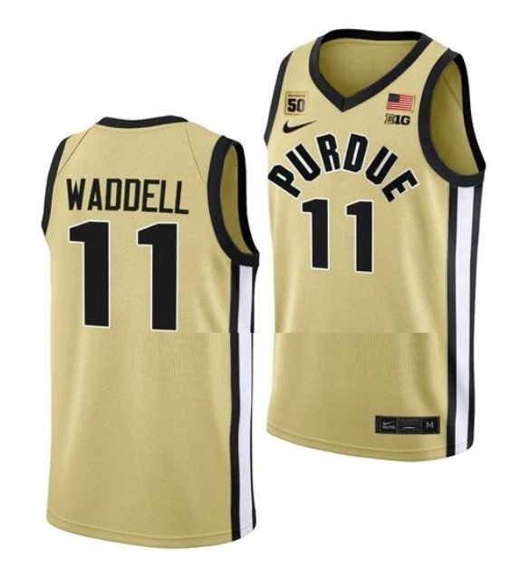 Men's #11 Brian Waddell Jersey Purdue Boilermakers College Basketball Jerseys Gold