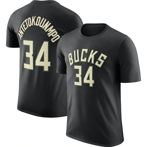 Men's Milwaukee Bucks #34 Giannis Antetokounmpo Black 2022-23 Statement Edition T-Shirt