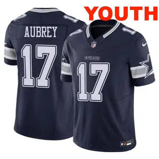 Youth Dallas Cowboys #17 Brandon Aubrey Vapor F.U.S.E. Limited Stitched Jersey Navy Blue