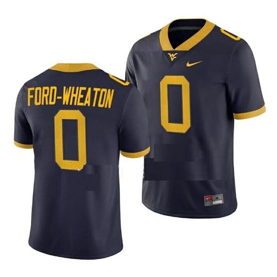 Men's West Virginia Mountaineers Bryce Ford Wheaton Jersey #0 College Football Navy Game Uniform_1