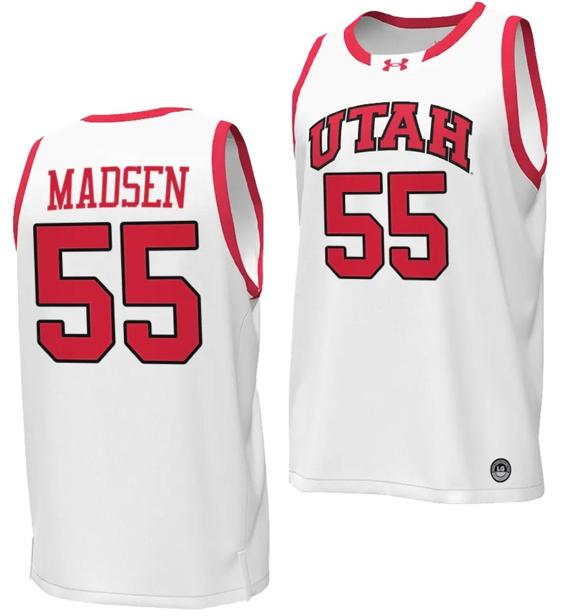 Men's Gabe Madsen Jersey #55 Utah Utes College Basketball 2023-24 Replica White