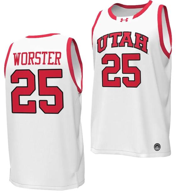 Men's Rollie Worster Jersey #25 Utah Utes College Basketball 2023-24 Replica White