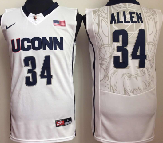 Men's Uconn Huskies #34 Ray Allen NCAA Basketball Jersey White