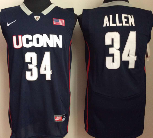Men's Uconn Huskies #34 Ray Allen NCAA Basketball Jersey Blue