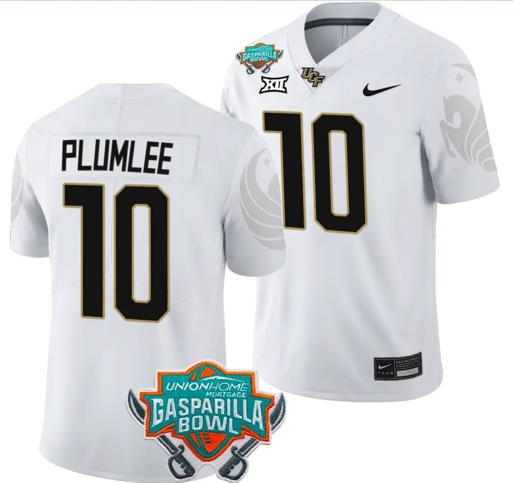 Men's Nike John Rhys Plumlee Jersey #10 UCF Knights 2023 Gasparilla Bowl Patch Football White