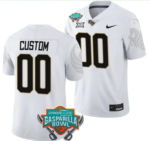 Men's Nike Custom UCF Knights Jersey Name and Number 2023 Gasparilla Bowl Patch Football White