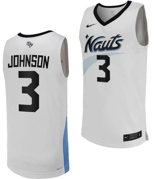 Men's Nike Darius Johnson Jersey #3 UCF Knights Replica College Basketball White Uniform