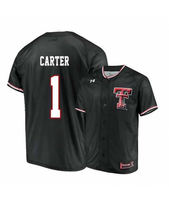Men's Texas Tech Red Raiders 1 Dillon Carter Black College Baseball Jersey