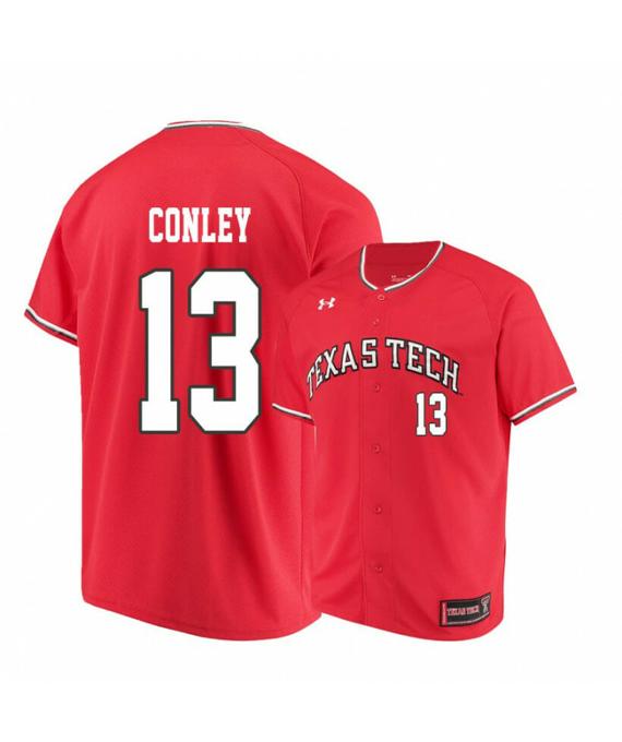 Men's Texas Tech Red Raiders 13 Cal Conley Red College Baseball Jersey